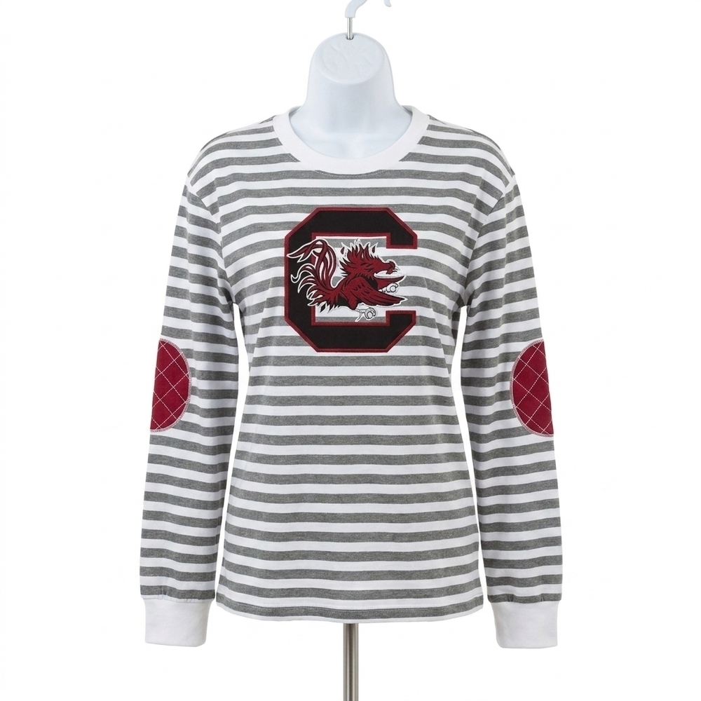 NEW GAMEDAY COUTURE university of south carolina striped elbow patch tee in whit